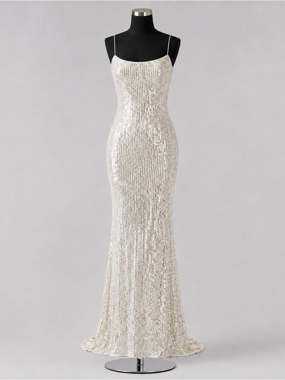 Ieena Mac Duggal NWT Sz 2 Silver Nude Sequin Open Back Prom Formal Mermaid Gown